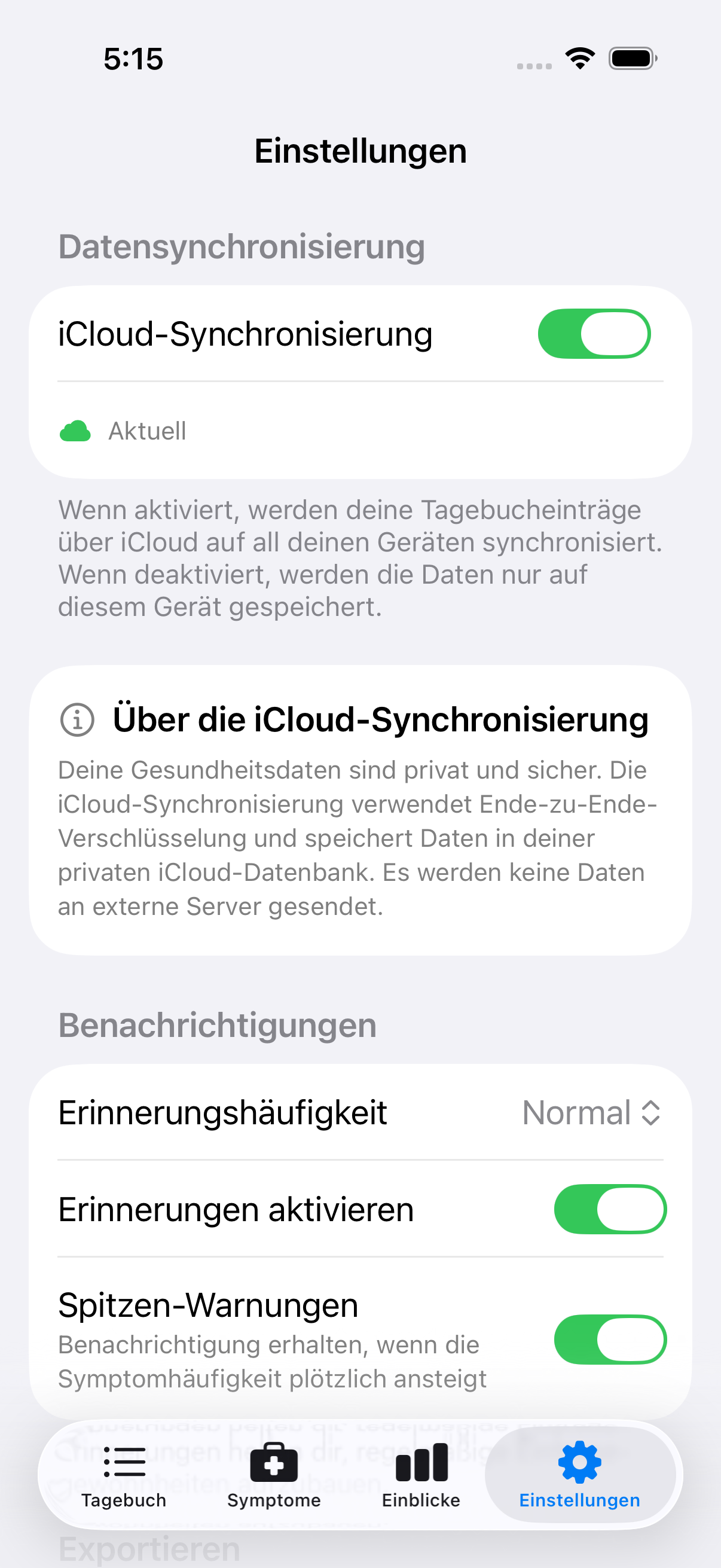 Haupt-Einstellungsbildschirm