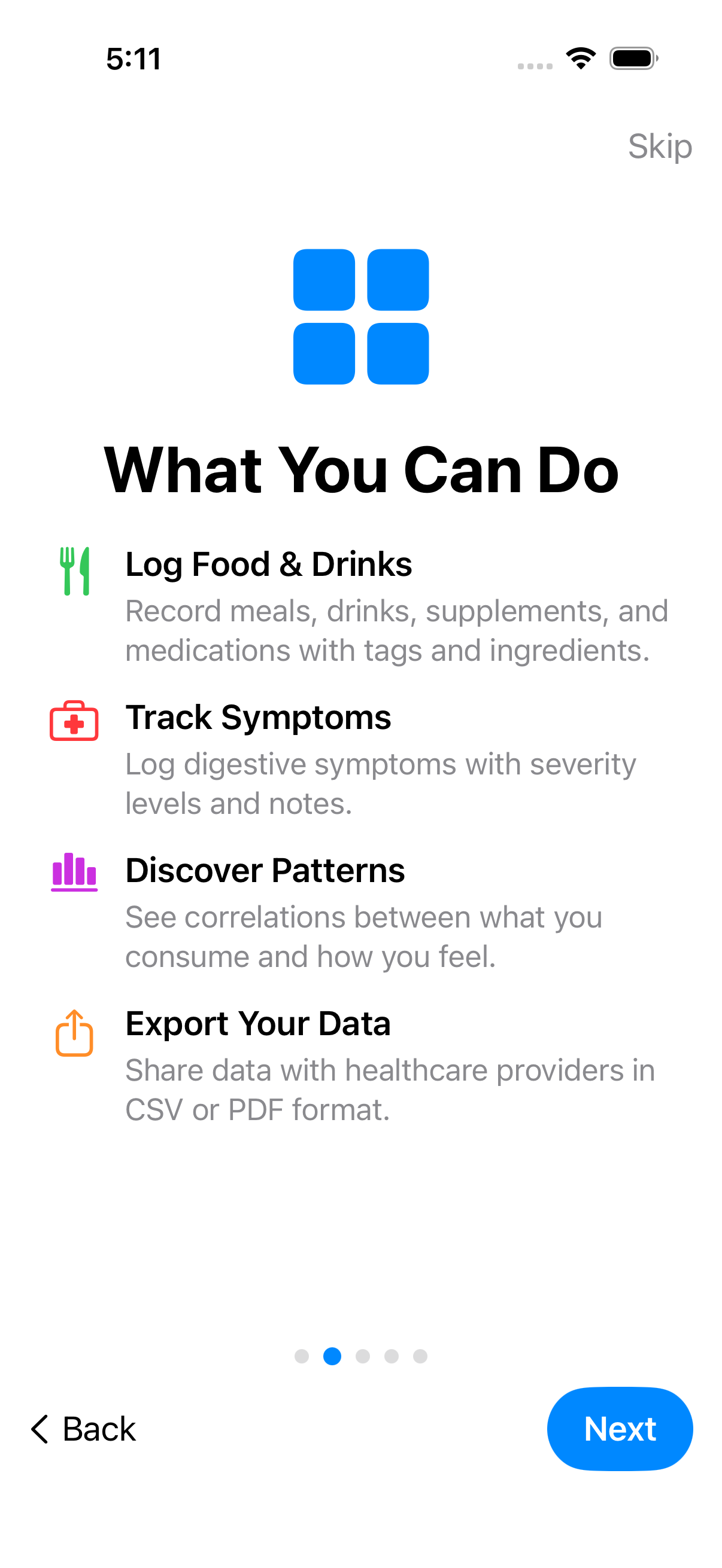 Features overview showing tracking capabilities