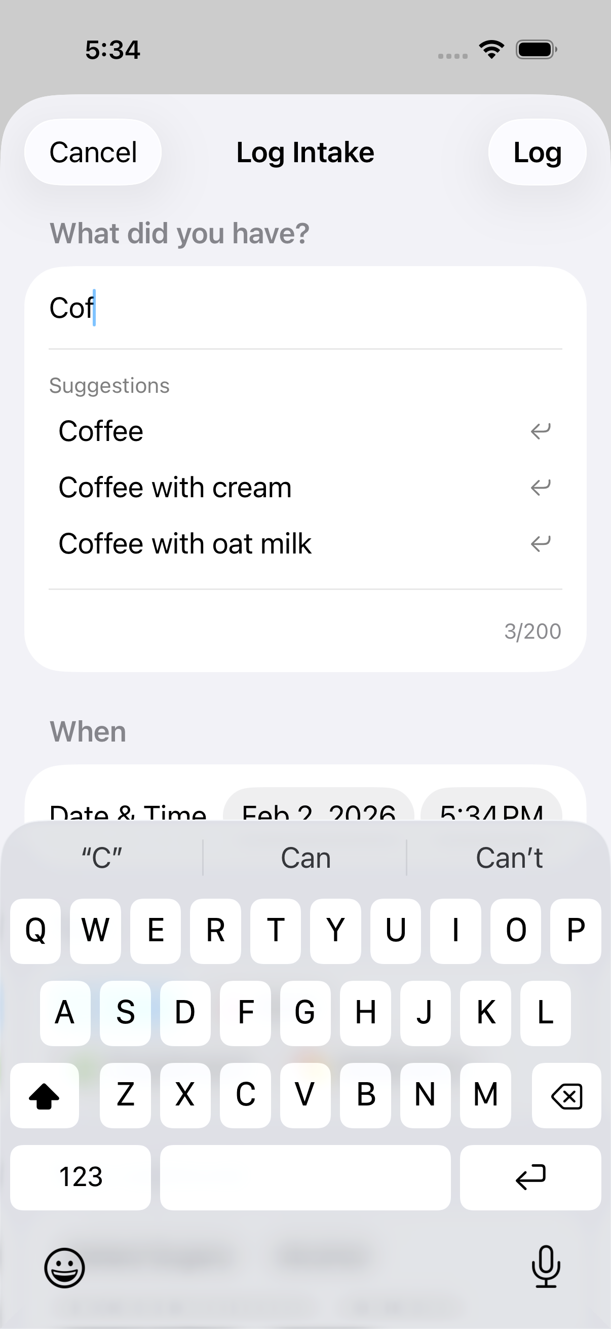 Autocomplete dropdown showing previous entries