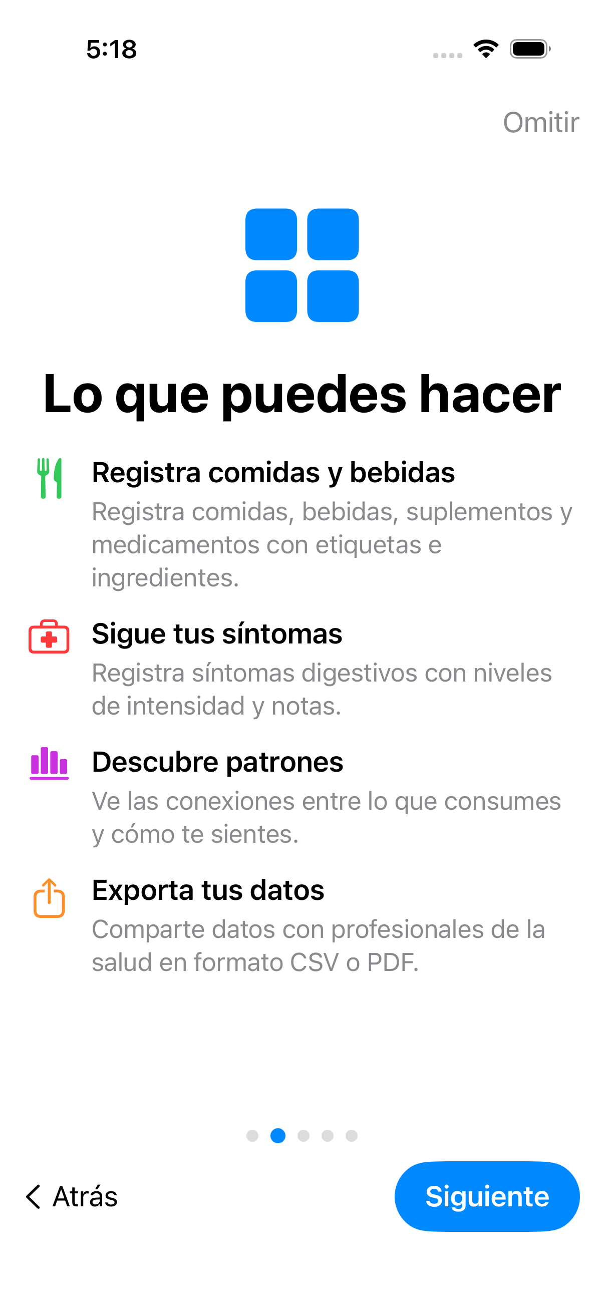 Vista general de funciones mostrando capacidades de seguimiento