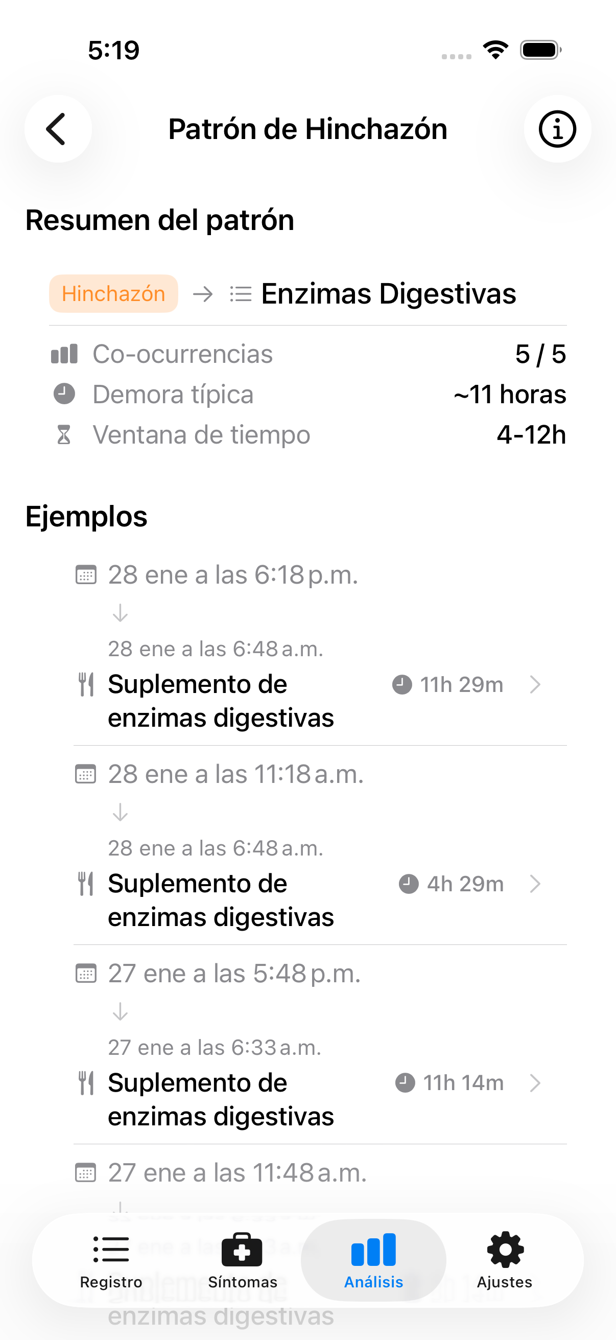 Detalle de correlación mostrando casos específicos