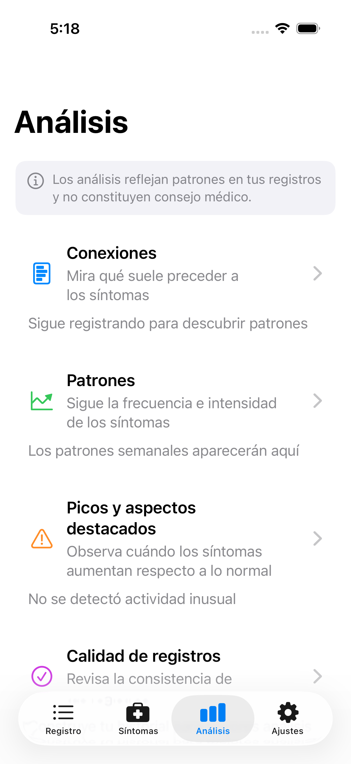 Pestaña de Hallazgos mostrando tarjetas de navegación