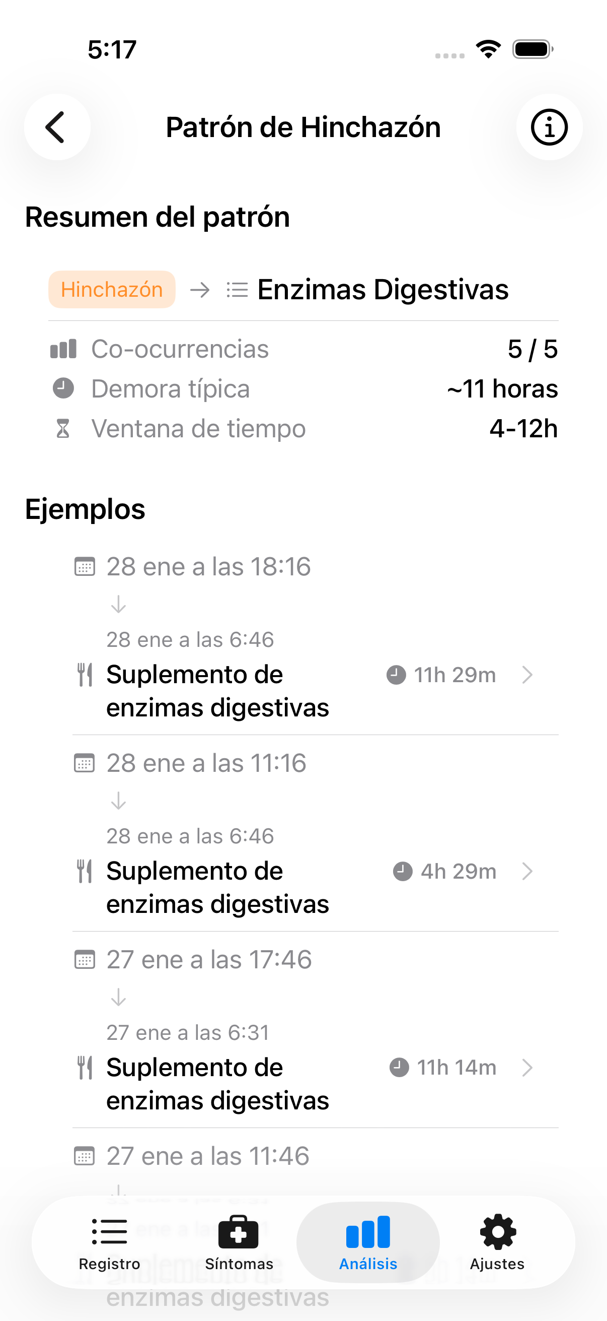 Detalle de correlación mostrando casos específicos
