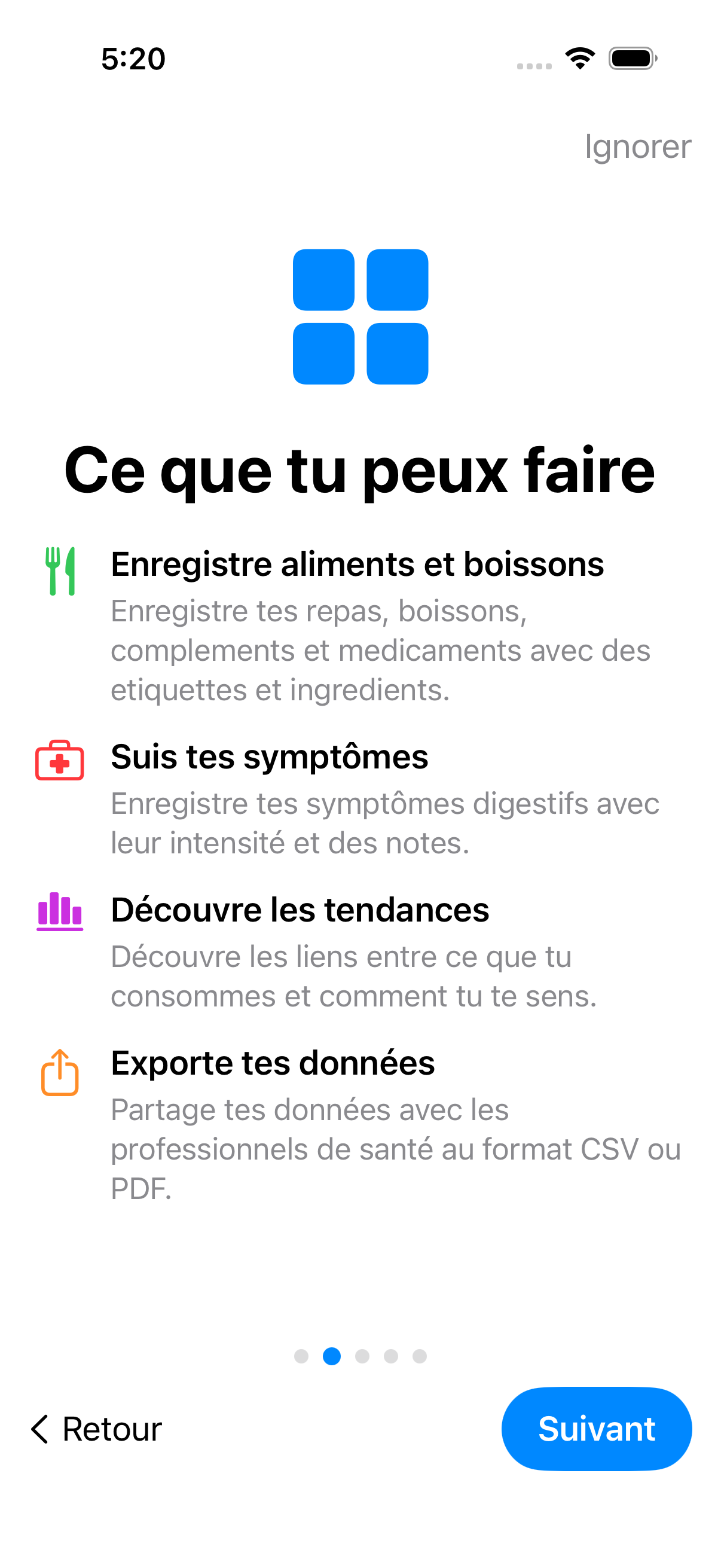 Aperçu des fonctionnalités montrant les capacités de suivi