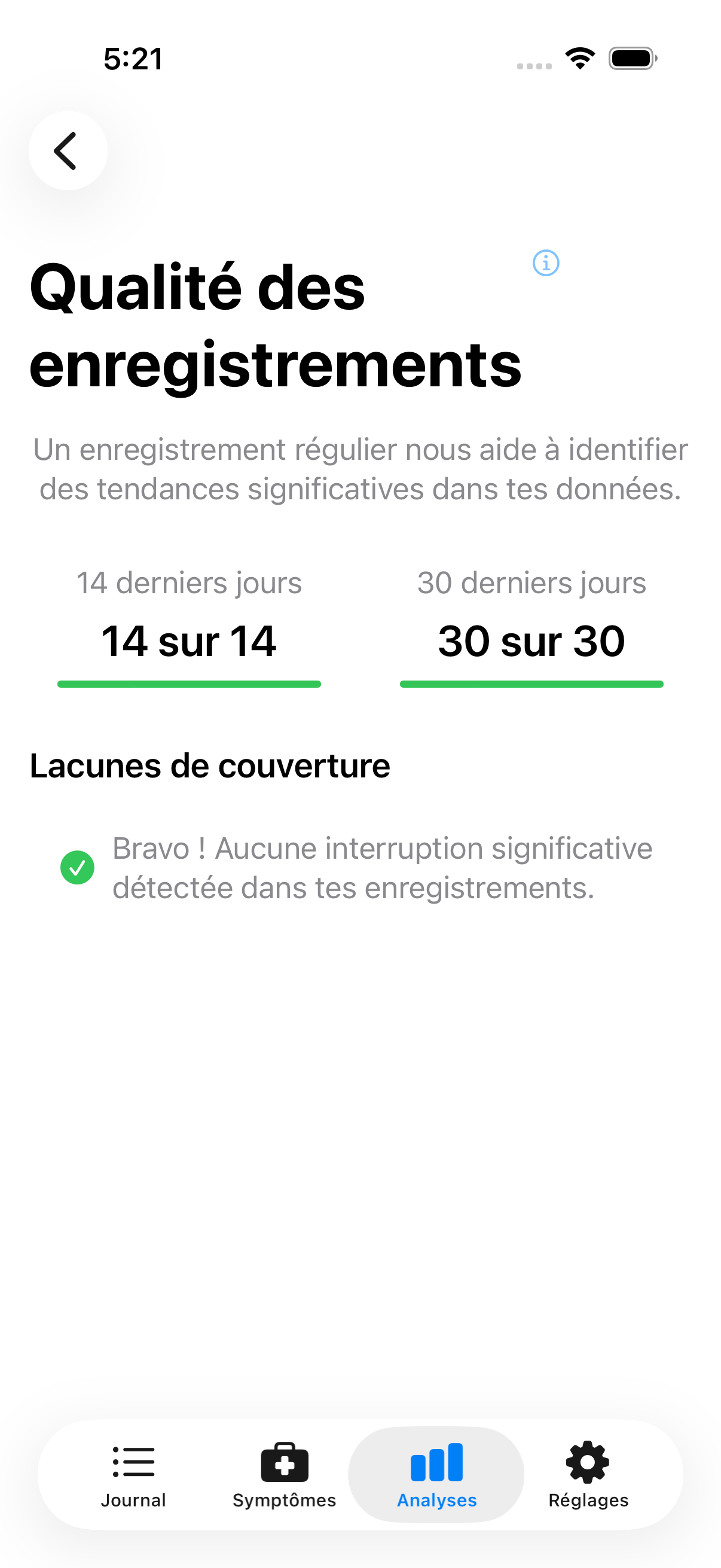 Tableau de bord de qualité du suivi