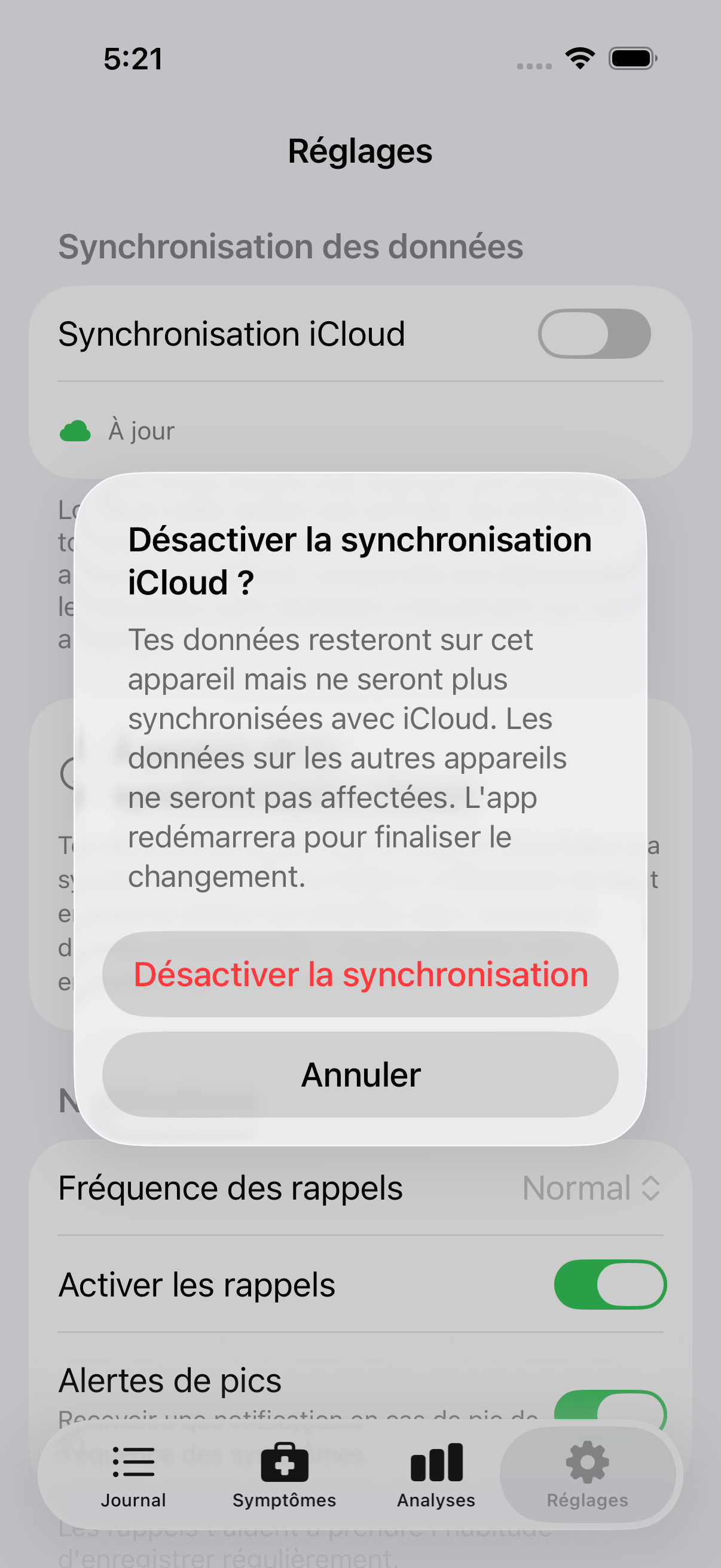 Réglages des notifications