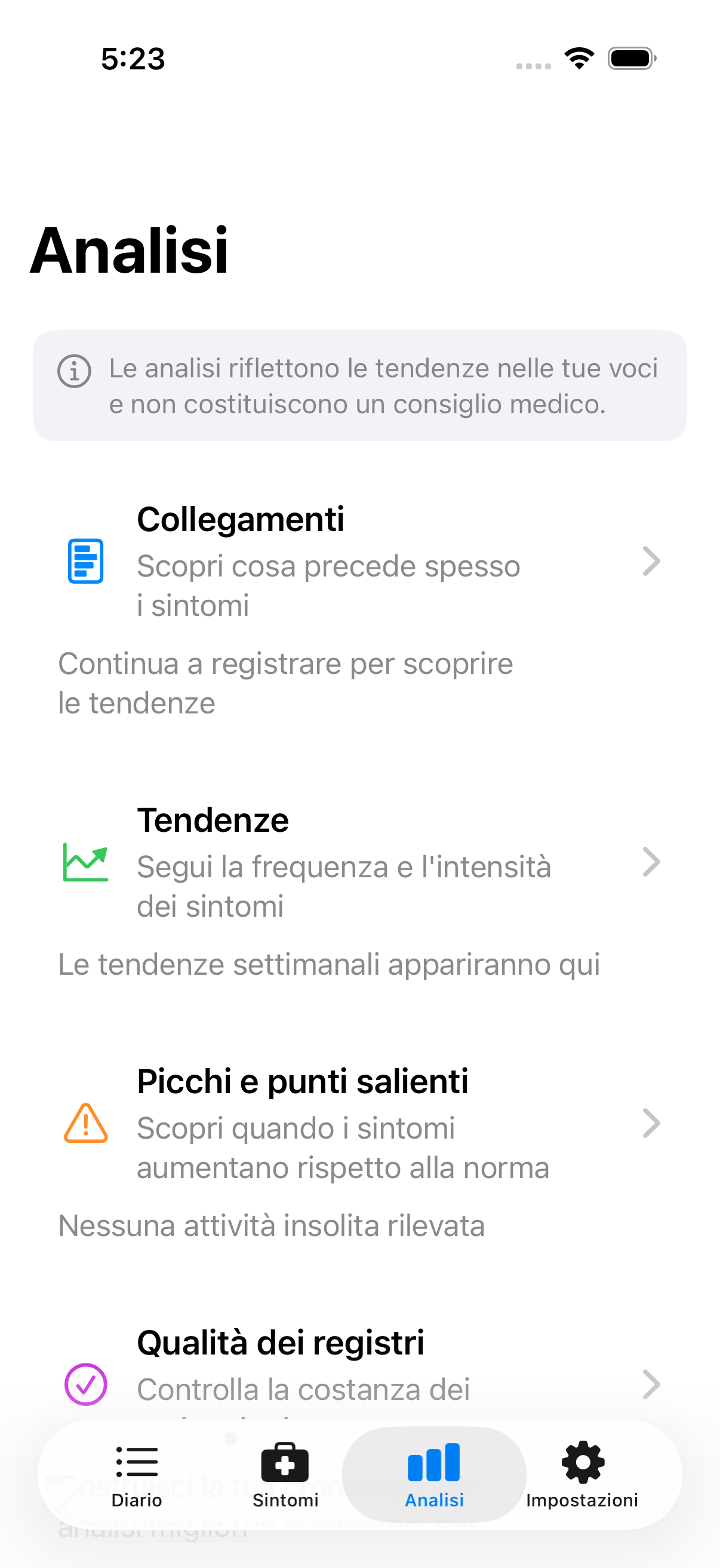 Scheda Insight che mostra le schede di navigazione