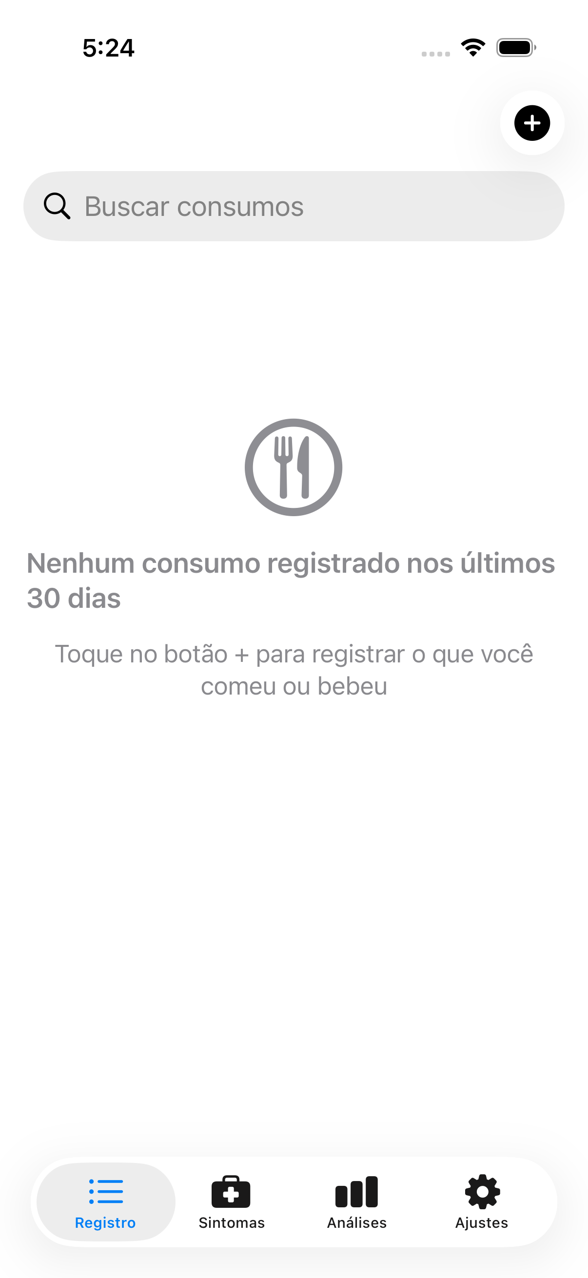 App Intestigator mostrando a interface principal