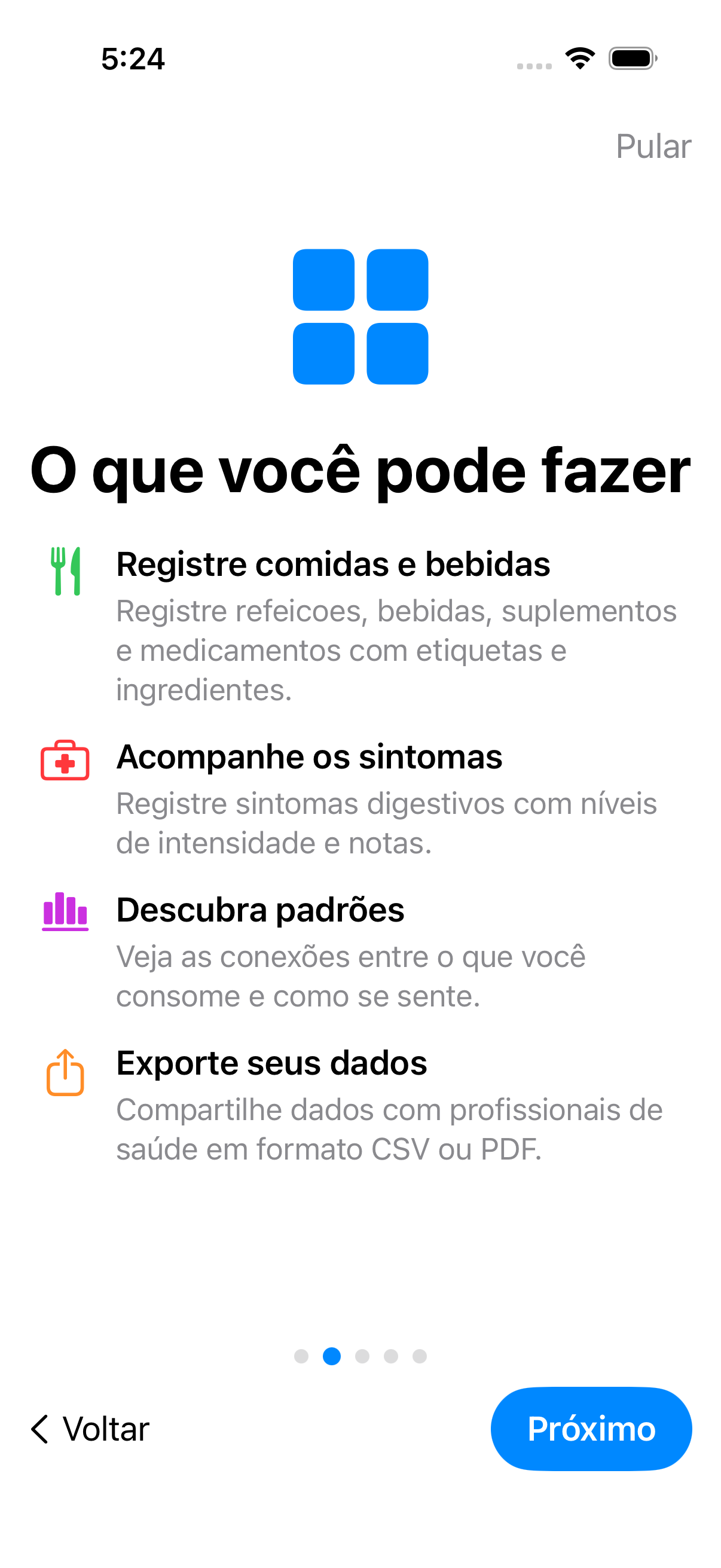 Visão geral dos recursos mostrando capacidades de rastreamento