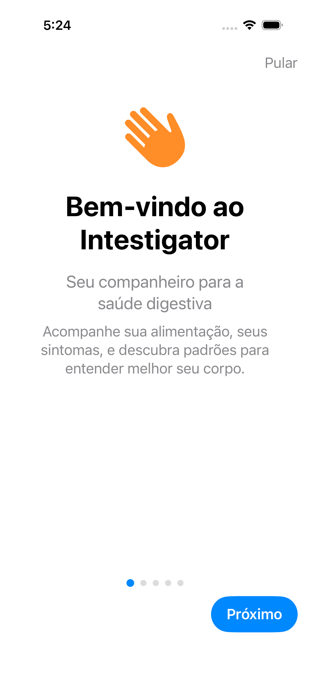 Tela de boas-vindas mostrando a introdução do Intestigator